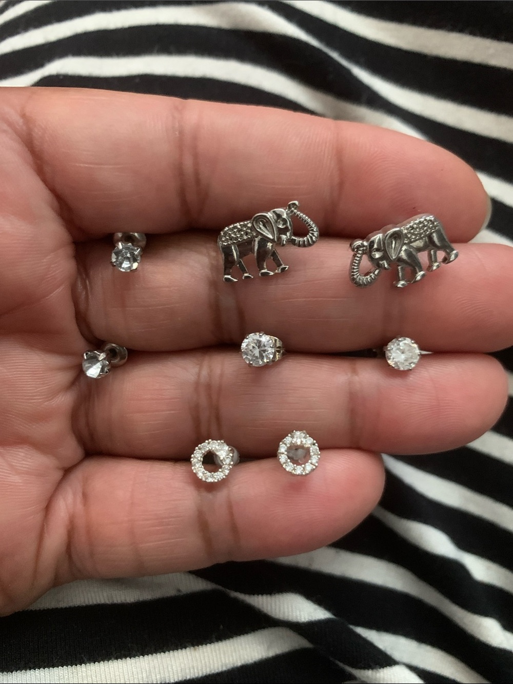 Vintage Silver Elephant and Crystal Stud Earring Bundle